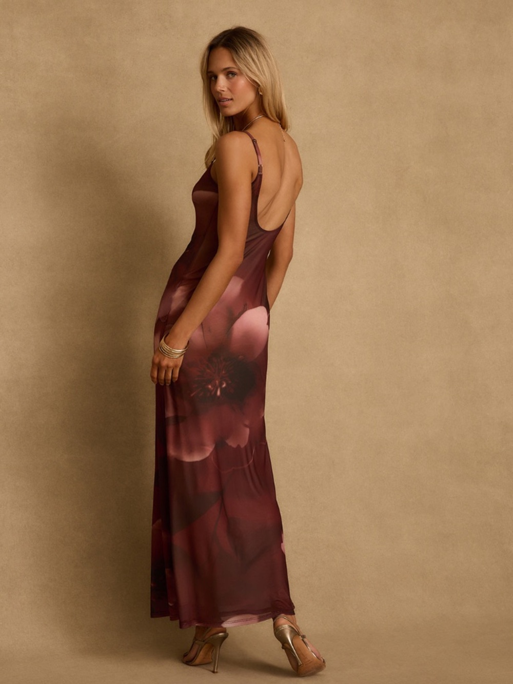12th Tribe Amora Mulberry Floral Mesh Maxi Dress Size MM - Picture 2 of 3
